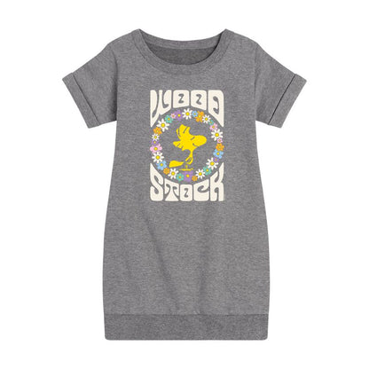 Girls' - Peanuts - Retro Floral Woodstock Graphic Short Sleeve Fleece Dress