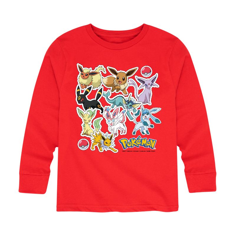 تي شيرت جرافيكي بأكمام طويلة وملصقات بوكيمون إيفي إيفولوشن للأولاد