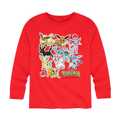 تي شيرت جرافيكي بأكمام طويلة وملصقات بوكيمون إيفي إيفولوشن للأولاد