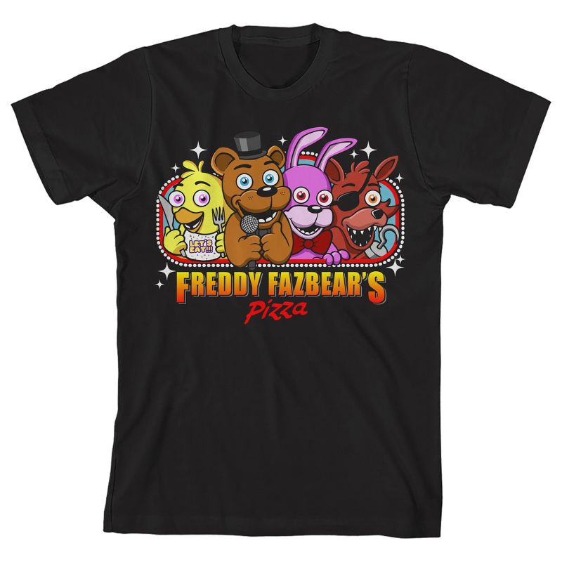 Five Nights At Freddy's Excited Characters Crew Neck Short Sleeve Boy's Black T-shirt