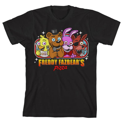 Five Nights At Freddy's Excited Characters Crew Neck Short Sleeve Boy's Black T-shirt