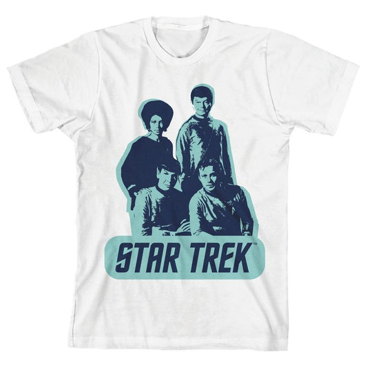 تي شيرت أبيض للأولاد بشعار فريق عمل مسلسل Star Trek الأصلي