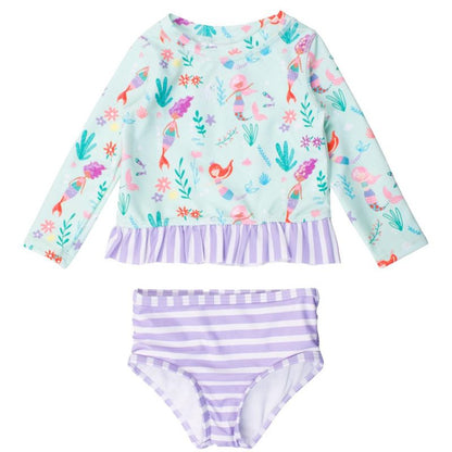 RuffleButts Girls UPF50+ Long Sleeve Rash Guard Bikini