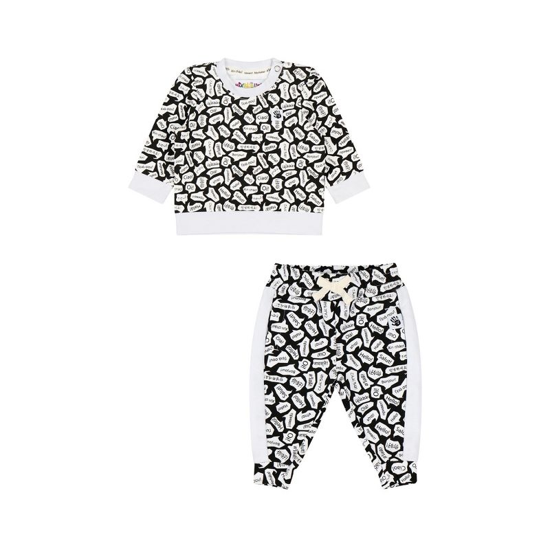 Mixed Up Clothing Baby Crewneck Sweatshirt and Jogger Pant Set - Black/White/Hello