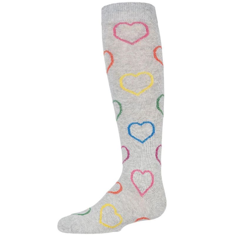 Memoi Dazzling Hearts Girls Cotton Blend Knee High Socks