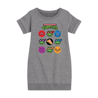 فستان بناتي من الصوف بأكمام قصيرة ورسومات شبكية لشخصية سلاحف النينجا المتحولة المراهقة