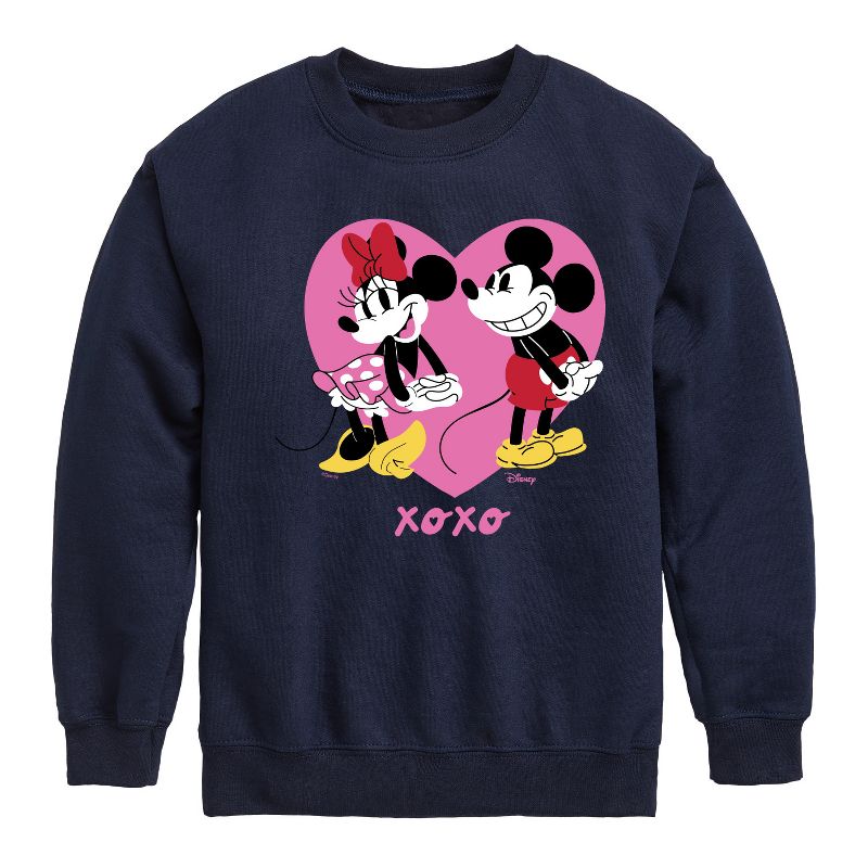 Boys' - Disney - Mickey And Minnie Heart Graphic Long Sleeve Fleece Sweatshirt