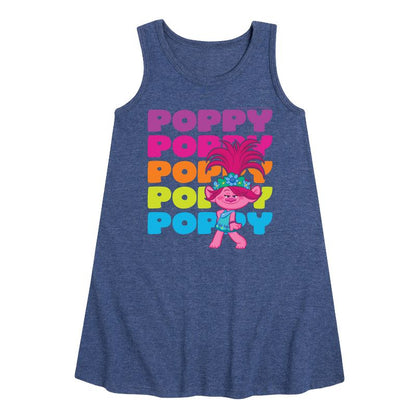 Girls' - Trolls - Poppy Stacked Name Graphic Sleeveless Aline Dress