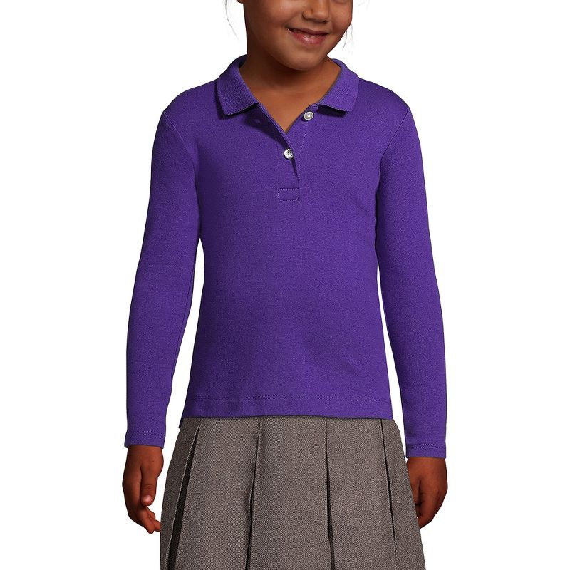Lands' End School Uniform Kids Long Sleeve Feminine Fit Interlock Polo Shirt