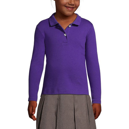 Lands' End School Uniform Kids Long Sleeve Feminine Fit Interlock Polo Shirt