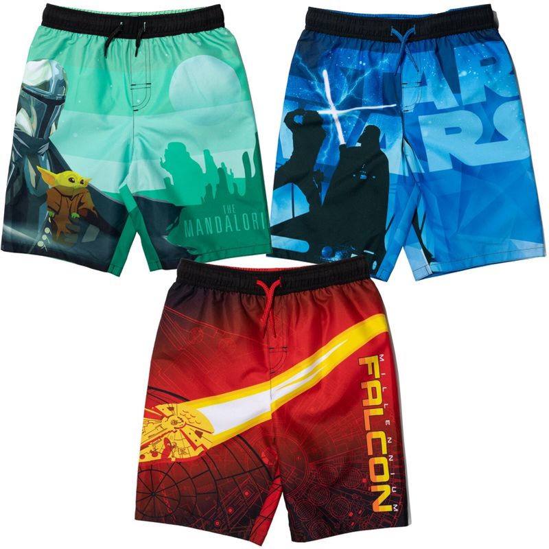Star Wars Yoda 3 Pack Swim Trunks Bathing Suits Little Kid to Big Kid