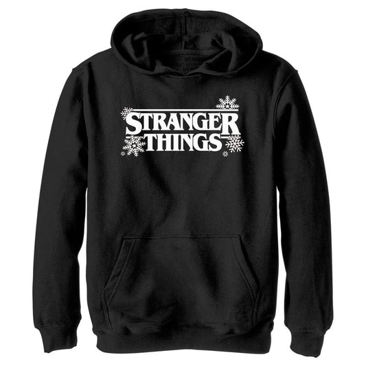 Boy's Stranger Things Christmas Snowflakes Logo Pull Over Hoodie