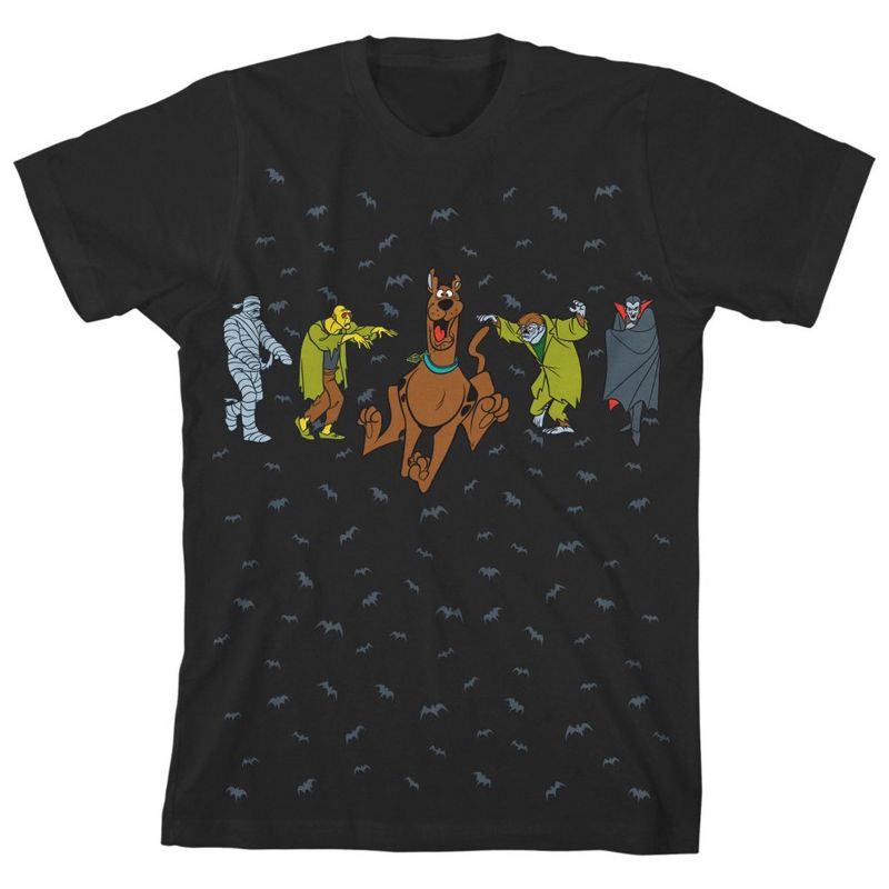 Scooby Doo and Monsters Youth Black Short Sleeve Crew Neck Tee