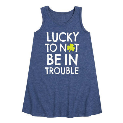 فستان ألين بدون أكمام برسومات جرافيكية - رسالة فورية - يوم القديس باتريك، محظوظة لعدم الوقوع في مشكلة