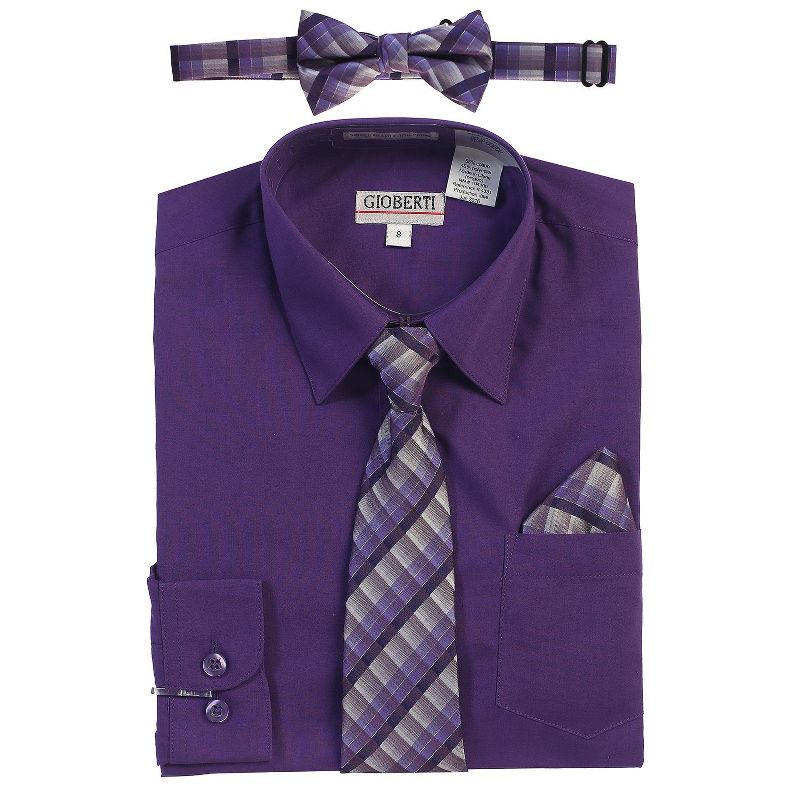 Gioberti Boy's Long Sleeve Dress Shirt and Plaid Tie Accessories Set (Part 2)