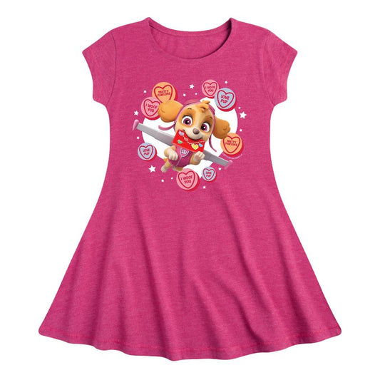 Girls' - Paw Patrol - Skye Conversation Hearts Fit & Flair Cap Sleeve Dress