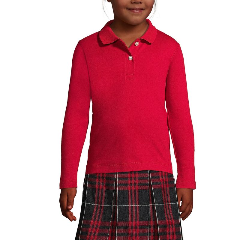 Lands' End School Uniform Kids Long Sleeve Feminine Fit Interlock Polo Shirt