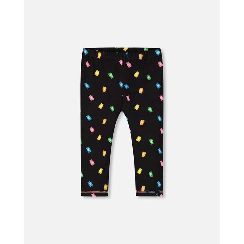 Deux par Deux Girl Printed Capri Legging Black and Multicolored Gummies