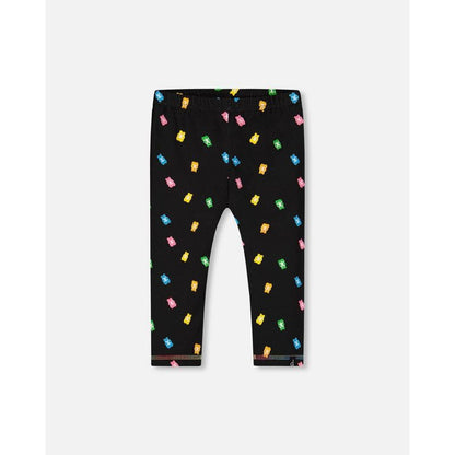 Deux par Deux Girl Printed Capri Legging Black and Multicolored Gummies