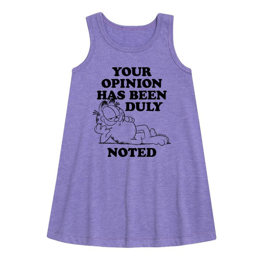 Girls' - Garfield - Your Opinion Has Been Duly Noted Graphic Sleeveless Aline Dress