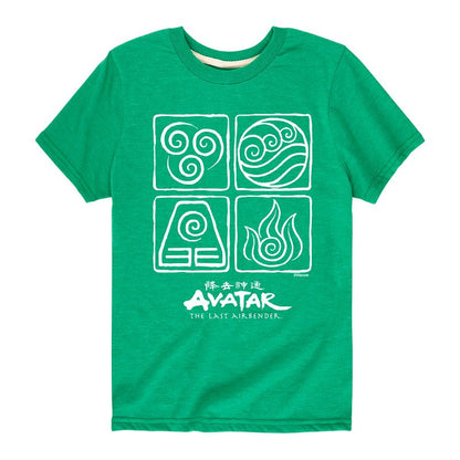 Boys' - Avatar: The Last Airbender - Air Water Earth Fire Grid Short Sleeve Graphic T-Shirt