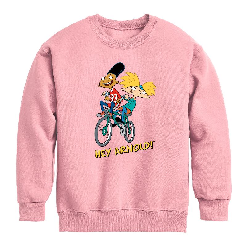 Boys' - Hey Arnold! - Arnold and Gerald on Bike Graphic Long Sleeve Fleece Sweatshirt