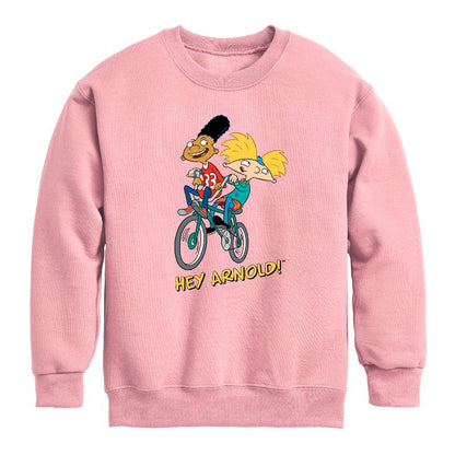 Boys' - Hey Arnold! - Arnold and Gerald on Bike Graphic Long Sleeve Fleece Sweatshirt