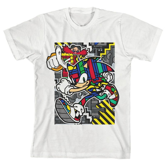 تي شيرت أبيض للأولاد من Bioworld Sonic The Hedgehog Running Pose Pop Dimension Graphic Youth