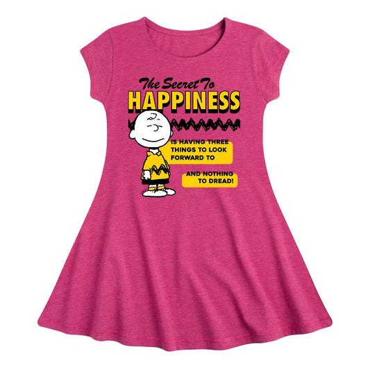 Girls' - Peanuts - Secret To Happiness Fit & Flair Cap Sleeve Dress
