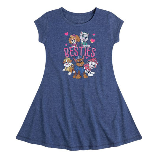 Girls' - Paw Patrol - Chase Skye Rubble Marshall Everest Besties Fit & Flair Cap Sleeve Dress