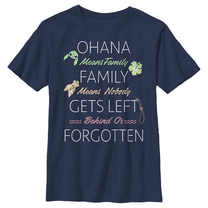 Boy's Lilo & Stitch Stylized Ohana means Family Quote T-Shirt