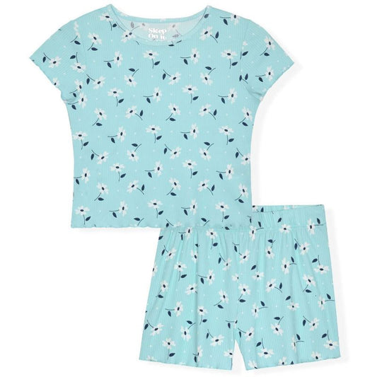 Sleep On It Girls 2-Piece Short Sleeve Pajama Shorts Set – Ribbed Milky Jersey or Pointelle Knit