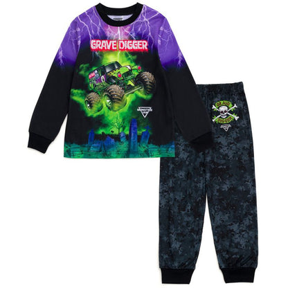 Monster Jam Trucks Grave Digger El Toro Loco Megalodon Pullover Pajama Shirt and Pajama Pants Sleep Set Little Kid