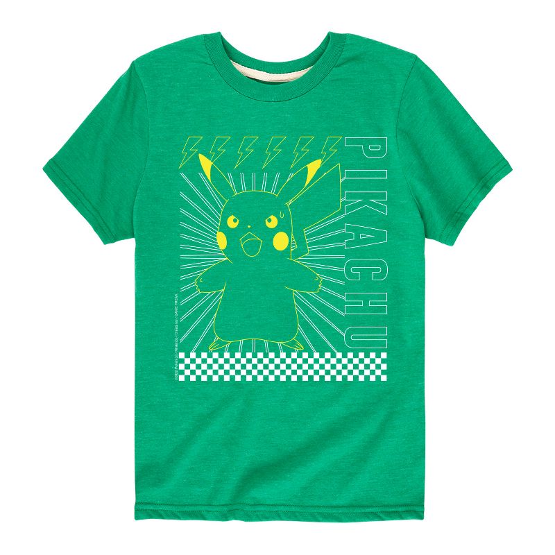 تي شيرت جرافيكي بأكمام قصيرة ومربعات من بوكيمون بيكاتشو للأولاد
