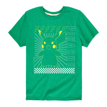تي شيرت جرافيكي بأكمام قصيرة ومربعات من بوكيمون بيكاتشو للأولاد
