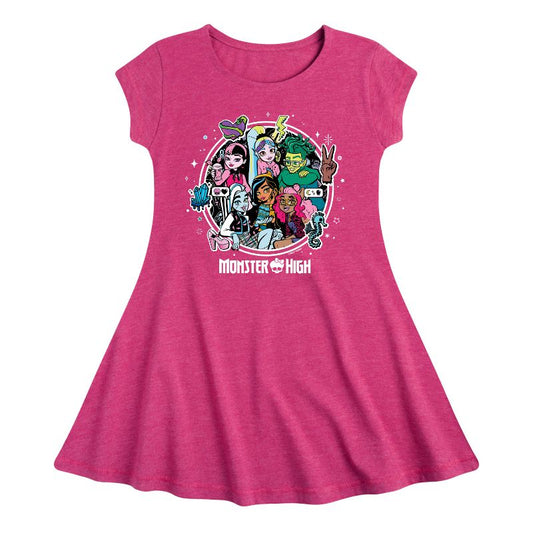Girls' - Monster High - Group Circle Fit & Flair Cap Sleeve Dress