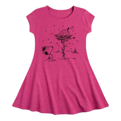 Girls' - Peanuts - Snoopy Woodstock Igloo Fit & Flair Cap Sleeve Dress
