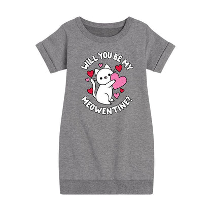 Girls' - Instant Message - Valentine's Day Be My Meowentine Graphic Short Sleeve Fleece Dress