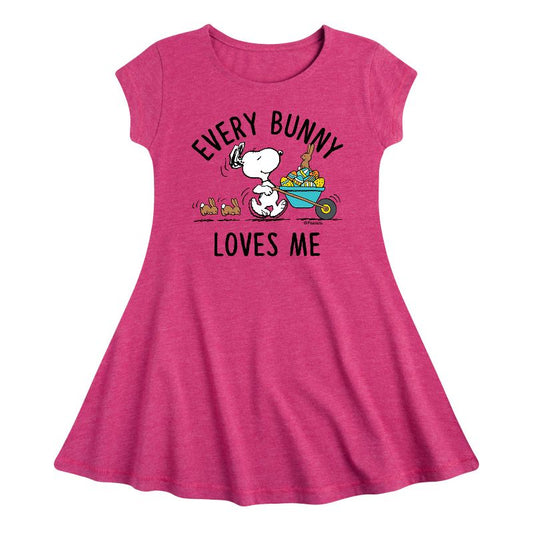 Girls' - Peanuts - Every Bunny Loves Me Fit & Flair Cap Sleeve Dress