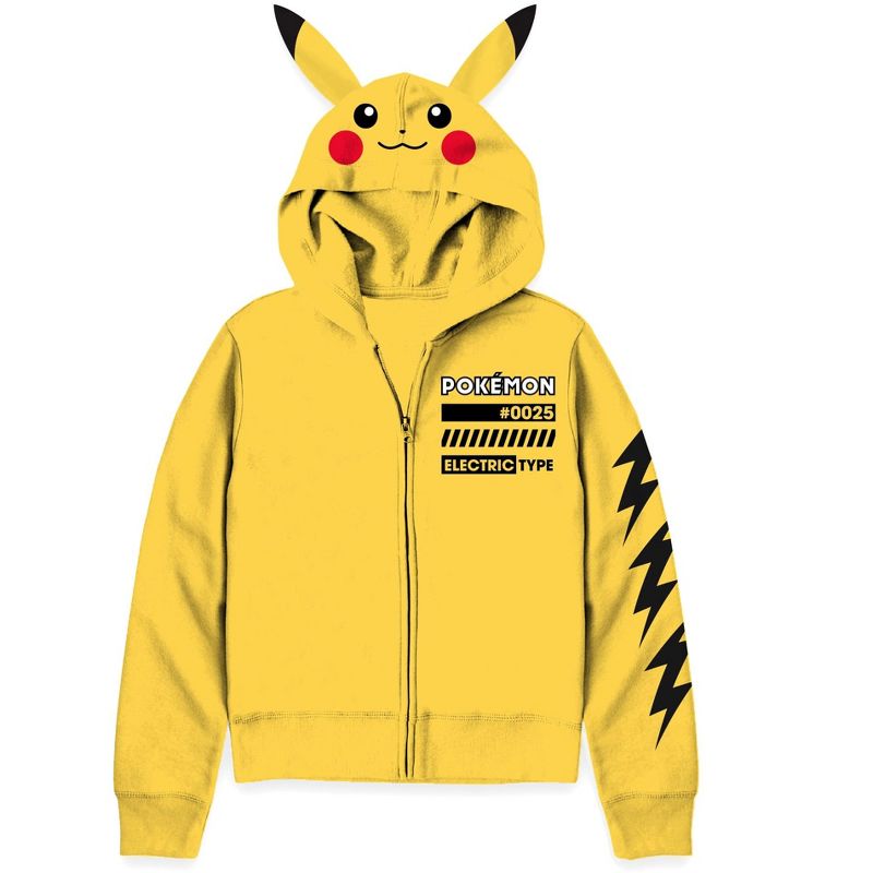 Seven Times Six Pokemon Zip Up Hoodie Boy's Pikachu Electric Type 3D Ears Sweatshirt Yellow