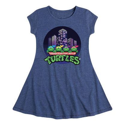 Girls' - Teenage Mutant Ninja Turtles - City Scape With Turtles Fit & Flair Cap Sleeve Dress