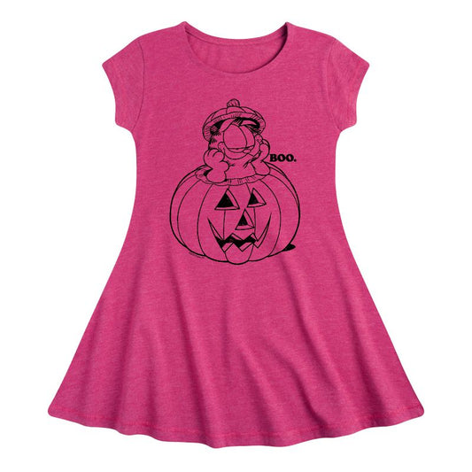 فستان غارفيلد للبنات - Boo Pumpkin Fit &amp; Flair بأكمام قصيرة