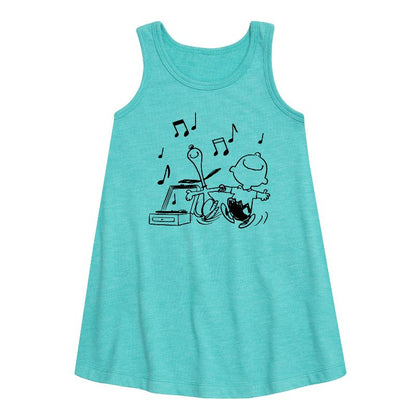 Girls' - Peanuts - Snoopy Dancing Graphic Sleeveless Aline Dress