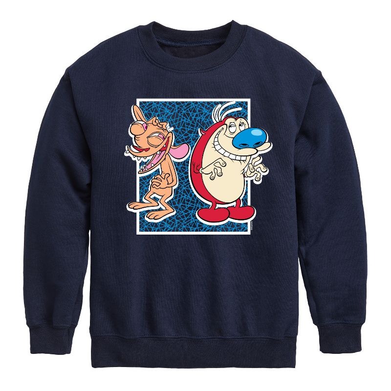 Boys' - Ren & Stimpy - Friendly Laughter Graphic Long Sleeve Fleece Sweatshirt