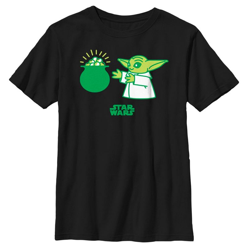 Boy's Star Wars: The Mandalorian St. Patrick's Day Grogu Pot of Gold T-Shirt