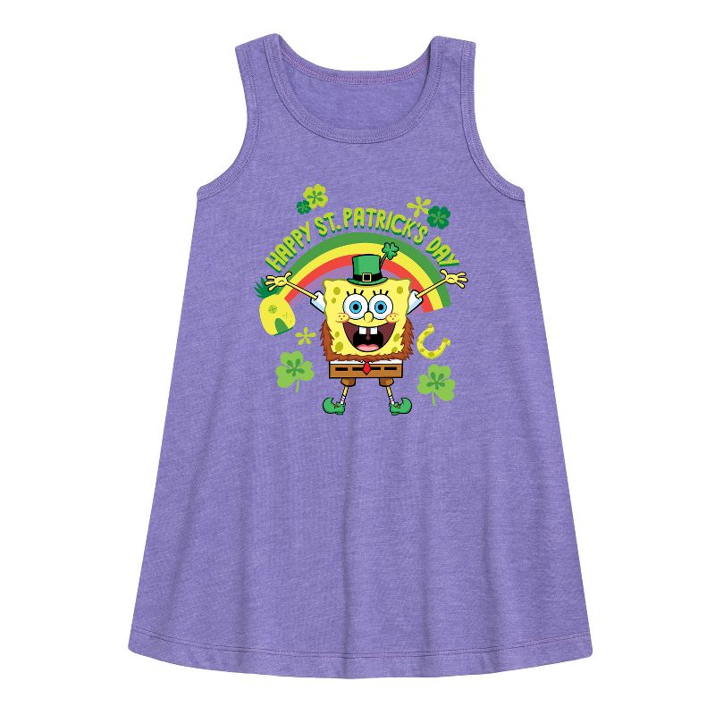 Girls' - SpongeBob Squarepants - Happy St. Patricks Day Graphic Sleeveless Aline Dress