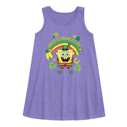 Girls' - SpongeBob Squarepants - Happy St. Patricks Day Graphic Sleeveless Aline Dress