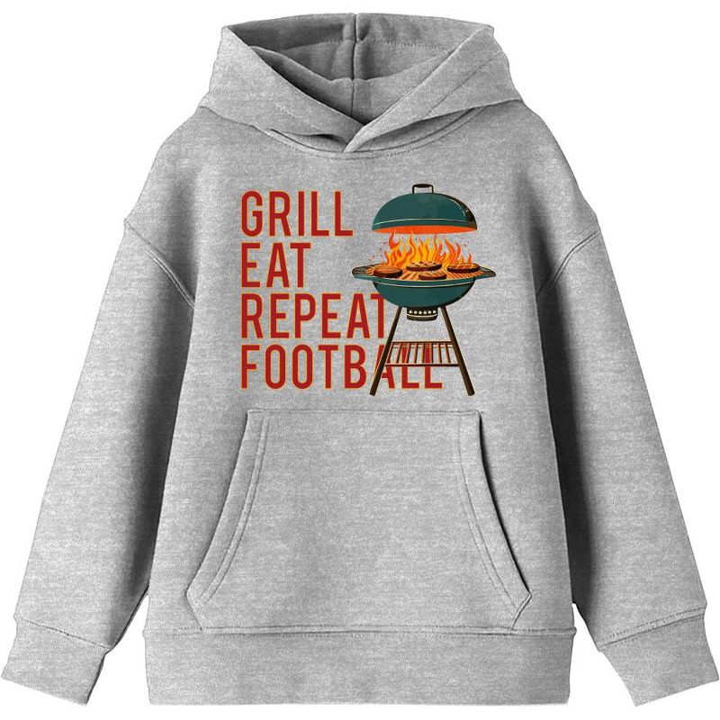 Grill, Eat, Repeat, Football Youth Long Sleeve Hoodie