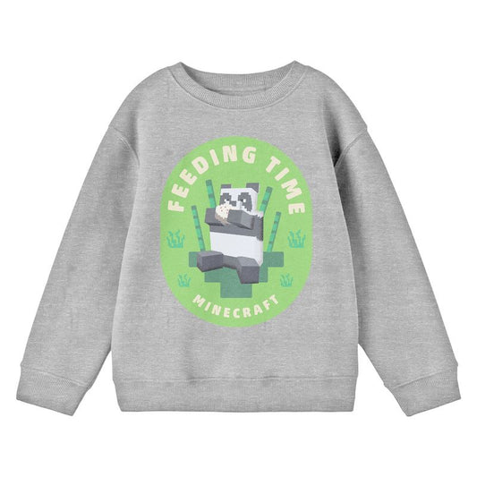 Minecraft Panda Feeding Time Crew Neck Long Sleeve Athletic Heather Boy's Sweatshirt