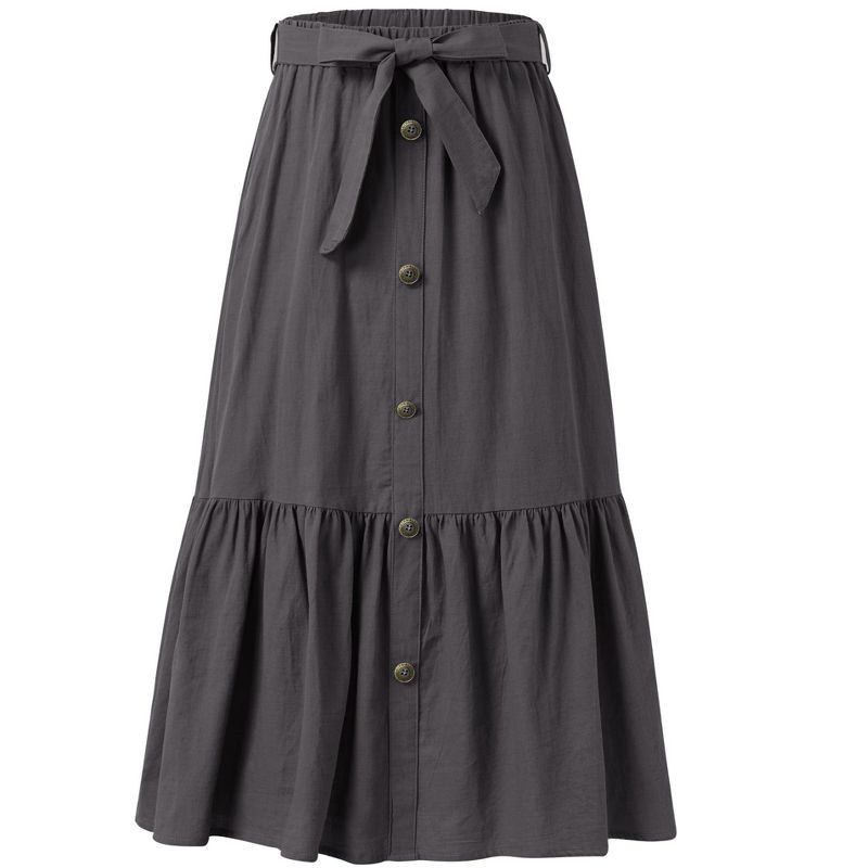 Girl's Button Midi Skirts Casual High Elastic Waist A Line Pleated Midi Chiffon Pink Skirts with Pockets